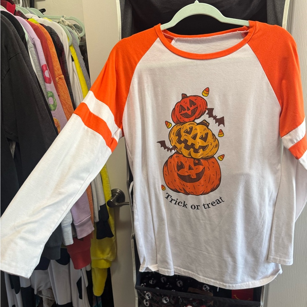 Halloween Raglan Shirt with Pumpkin Design